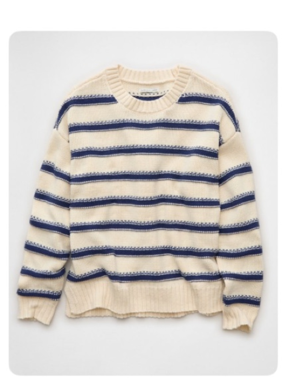 BNWT AE striped Crewneck sweater in cream and navy
